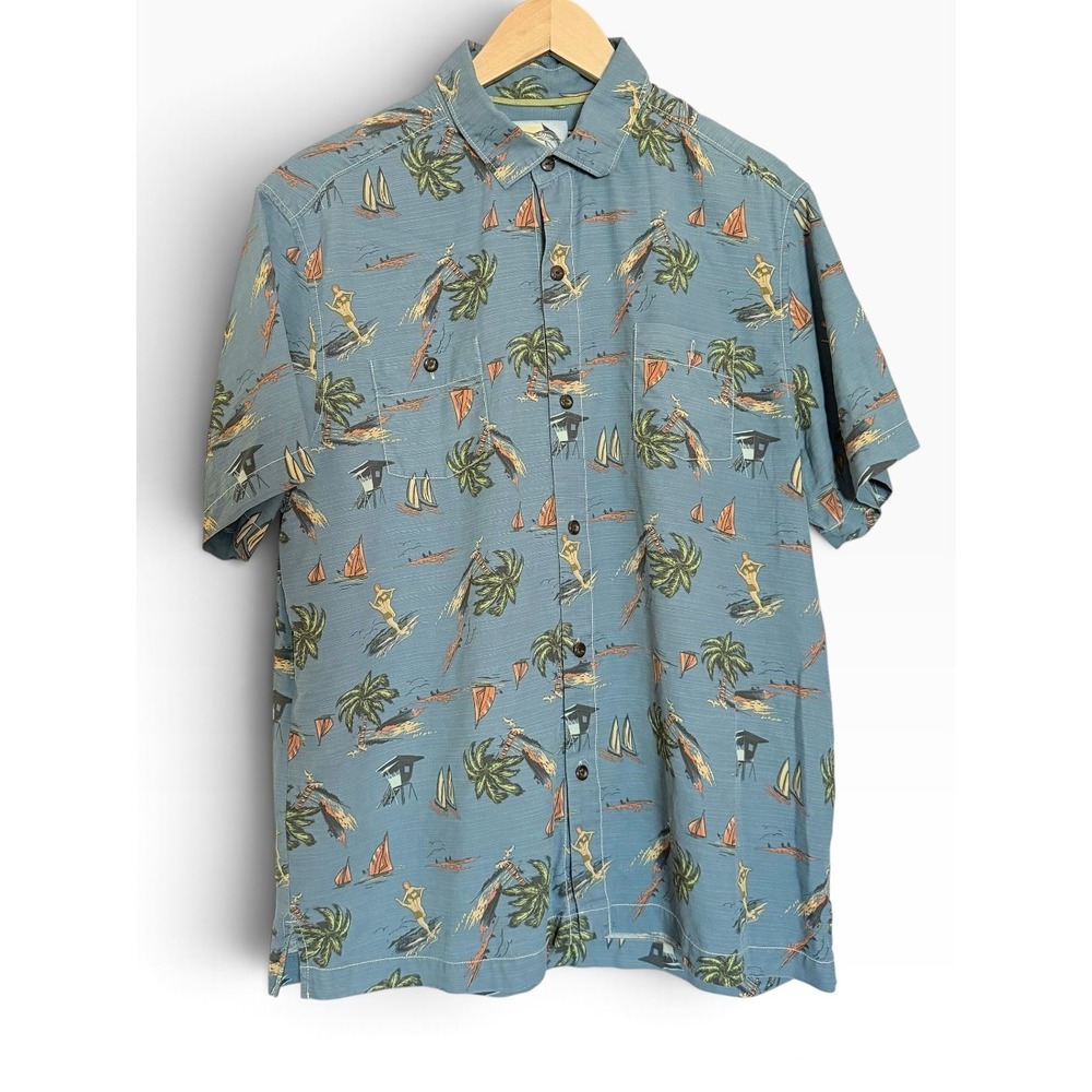 Tommy Bahama M Island Modern Fit Silk Hawaiian Camp Shirt Blue Surfing T38201